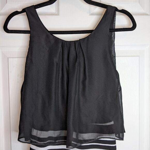 Rue 21 Front Sheer Mesh Overlay Black & White Striped Open Back Dress S - Picture 5 of 12